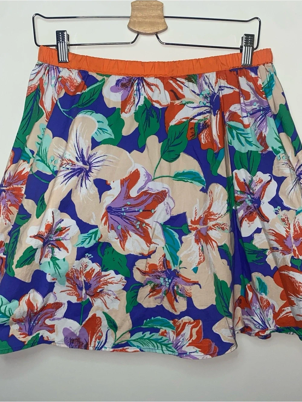 Flying Tomato Floral Circle Skirt in Blue, Orange & Cream - Picture 2 of 8